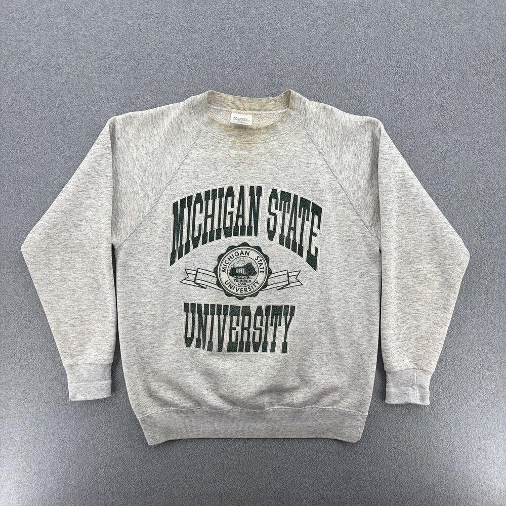 Vintage 90s Michigan State University Sweatshirt Mens L Santee USA Made MSU